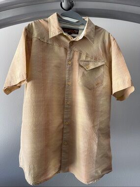 Prana Men's Short-Sleeve Button-Down Shirt in Light Beige Plaid